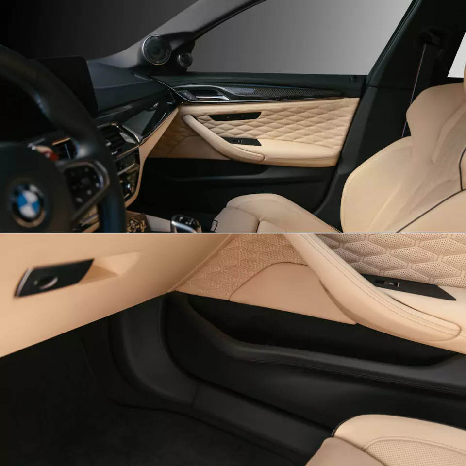 Полный пошив салона BMW M5 Competition в кожу и доработка сабвуфера в ранее построенной акустической системе